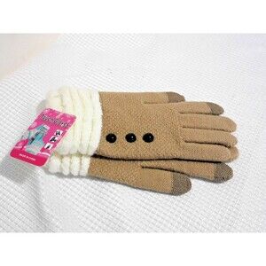 Perfect for Cell Phone Use Touch Gloves 100% Acrylic Beige & Brown with Buttons